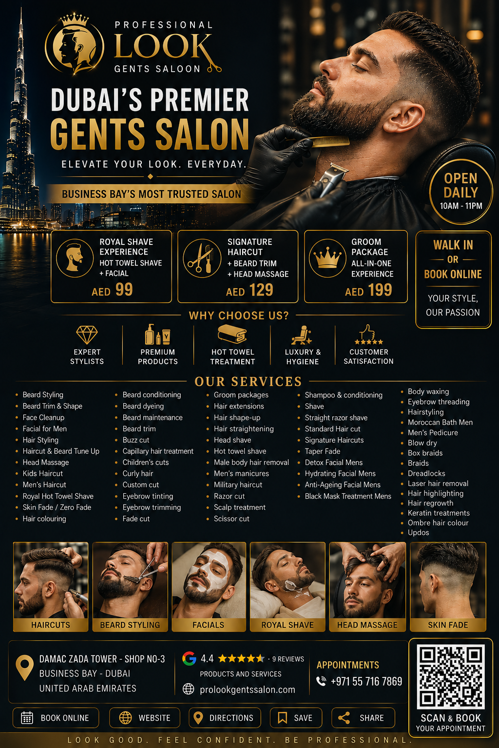 Pro Look Gents Salon services and price overview, Business Bay, Dubai